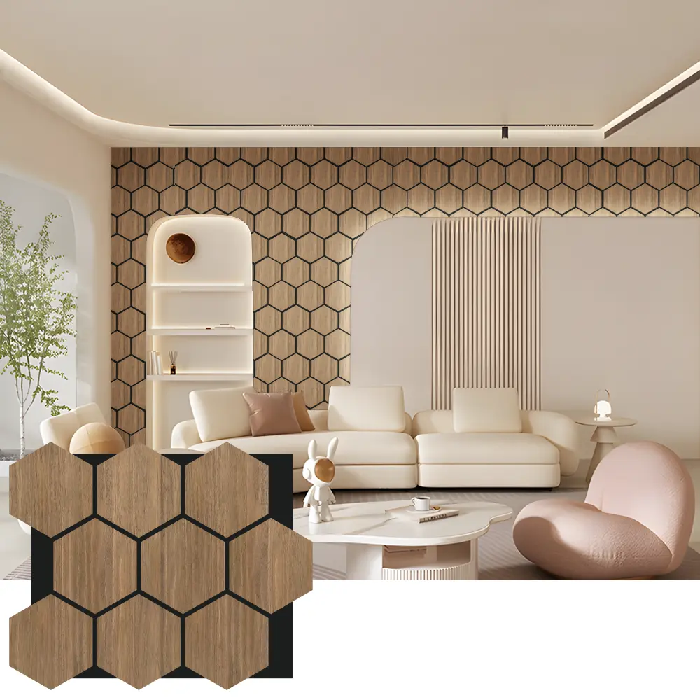 Hexagon Acoustic Wood Wall Panels for Interior Design